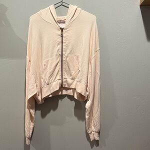 Selkie Oversized Light Blush Pink Cropped Zip Up Hoodie Jacket Sweater